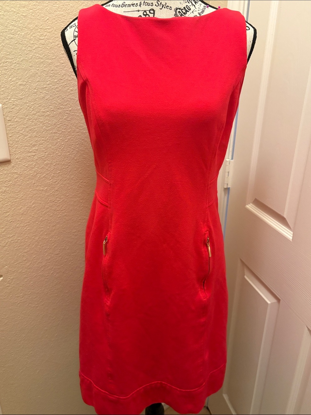 Lauren Ralph Lauren Coral Sheath Mini Dress with Zip Pockets A158